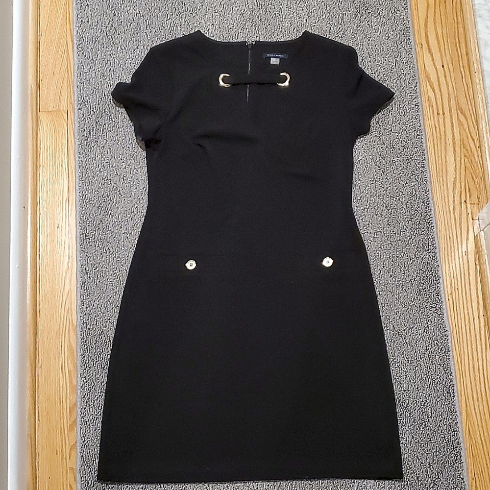 Tommy Hilfiger Womens Black Scuba Grommet Midi Sheath Dress size 8